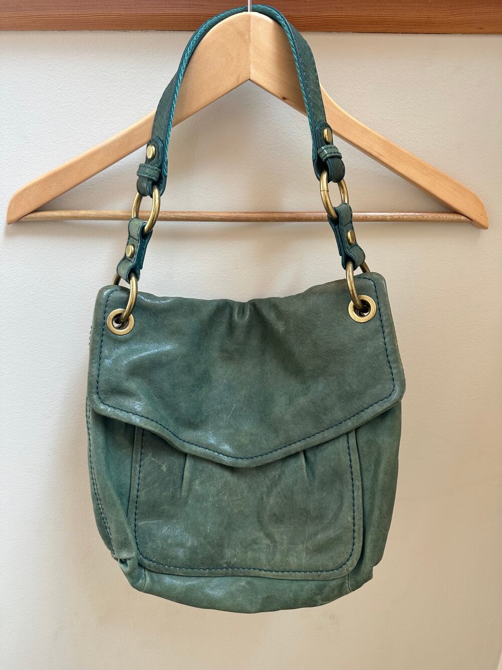 Fossil Long Live Vintage 1954 Green Leather Crossbody Shoulder Bag Y2K Purse